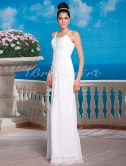 Schede/Kolom Chiffon Vloer Lengte Spaghetti Bandjes Trouwjurk