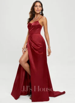 A-lijn-jurk V-hals Vloer Lengte Satijn Satijn Galajurk -FloraSelf winkel 30d79a6fe220dcc09ebb5852a9aba318