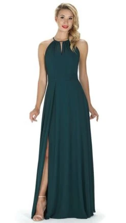 Donkergroene Lange Jurk Met Blote Rug - 4289 -FloraSelf winkel 4289