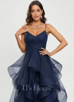 Gala-japon/prinses V-hals Asymmetrische Tule Tule Galajurk -FloraSelf winkel 46c790634a75699f03d1ef75c1ef6aed