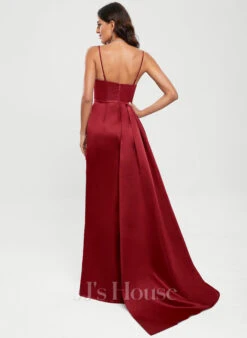 A-lijn-jurk V-hals Vloer Lengte Satijn Satijn Galajurk -FloraSelf winkel 7b7bc4f89d39b2e192b2bc3460b19f3a