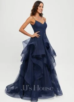 Gala-japon/prinses V-hals Asymmetrische Tule Tule Galajurk -FloraSelf winkel 7fae9d78c21e2992d10a9880fe21b950