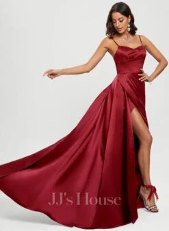 A-lijn-jurk V-hals Vloer Lengte Satijn Satijn Galajurk -FloraSelf winkel 9113efd0bab59fc7cedcf1e622d9f855