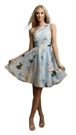 Lichtblauw One-shoulder Feestjurkje - 6789