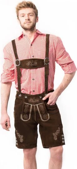 Tannhauser Lederhosen Ralf Kort Oktoberfest Heren 100% Echt Leder Lederhosen Man – Donkerbruin – Leer – M