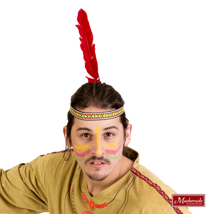 Indianenbandje Met één Veer, Diverse Kleuren Mogelijk 1 Indianenbandje Met één Veer, Diverse Kleuren Mogelijk