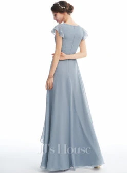 A-lijn-jurk V-hals Vloer Lengte De Chiffon Bruidsmeisjes Jurk Met Roes -FloraSelf winkel d3eb04cefef038c06ede1356f05191f3