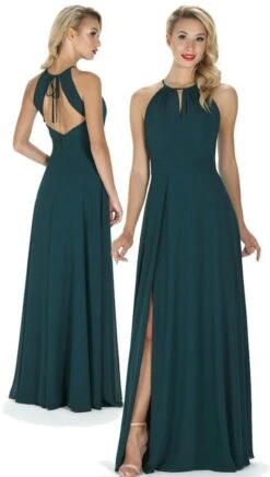 Donkergroene Lange Jurk Met Blote Rug - 4289