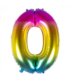 Folieballon Regenboog Cijfer 0 (86cm)