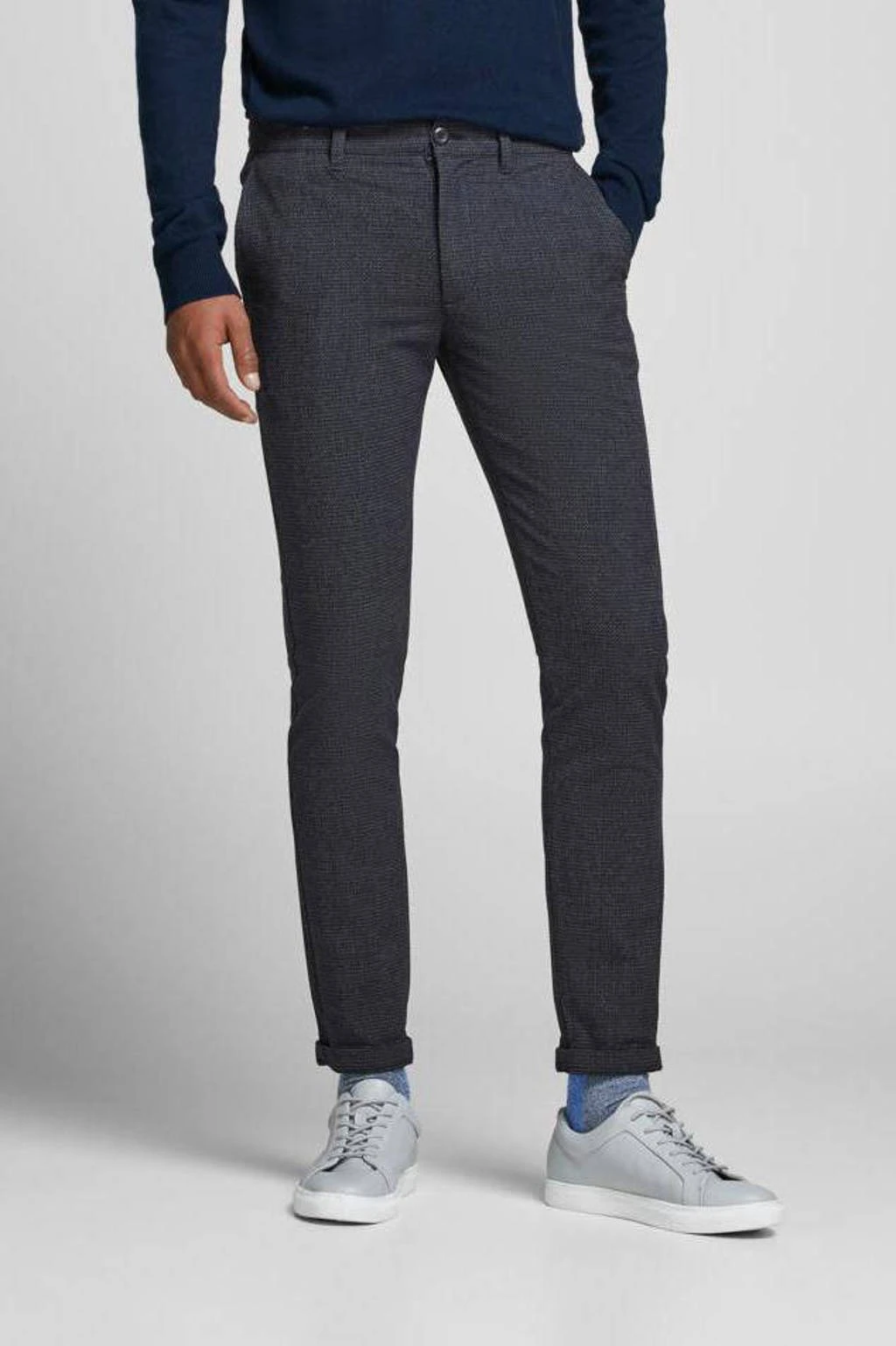 Slim Fit Pantalon JJIMARCO Met All Over Print Donkerblauw 1 Slim Fit Pantalon JJIMARCO Met All Over Print Donkerblauw