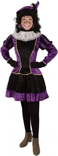 Pieten Jurkje Dames Paars-Zwart Met Petticoat
