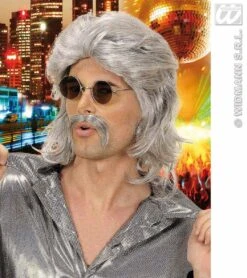 WIDMANN Pruik, 70s Man Grijs Sigaarrokende Voetbalanalist De Snor Johan Derksen Pruik